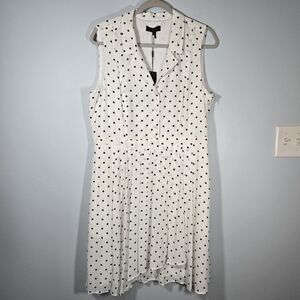 NWT Donna Karan White Polka Dot Sleeveless‎ Shirt Dress Size 14 Spring Summer